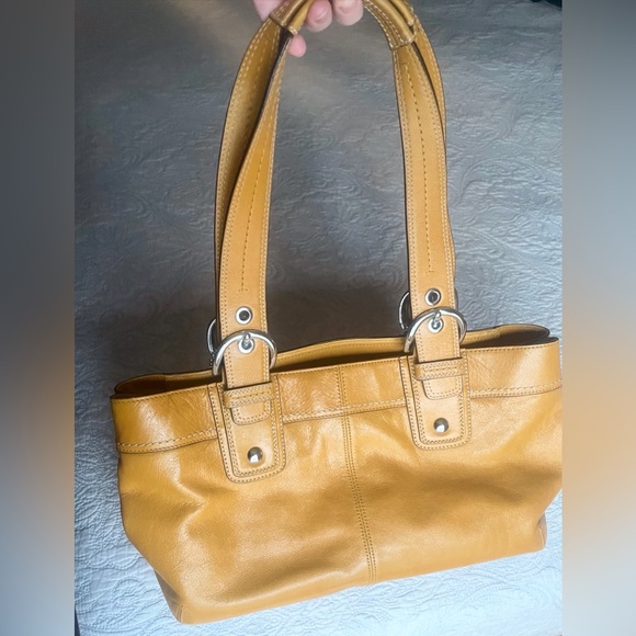 Coach Handbags - Coach Soho Leather Pleated Tote Satchel Yellow F13732 Shoulder Strap Purse